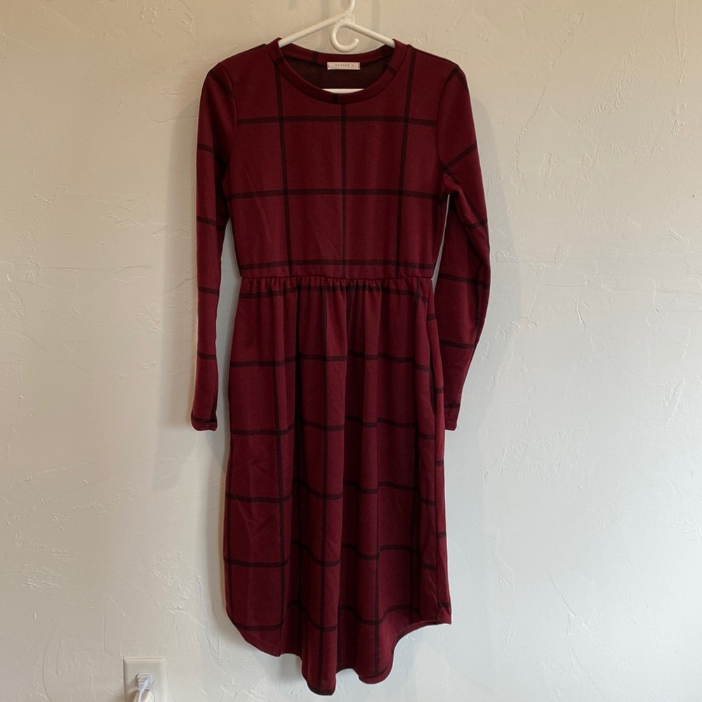 Reborn J plaid long sleeve midi dress with pockets XL